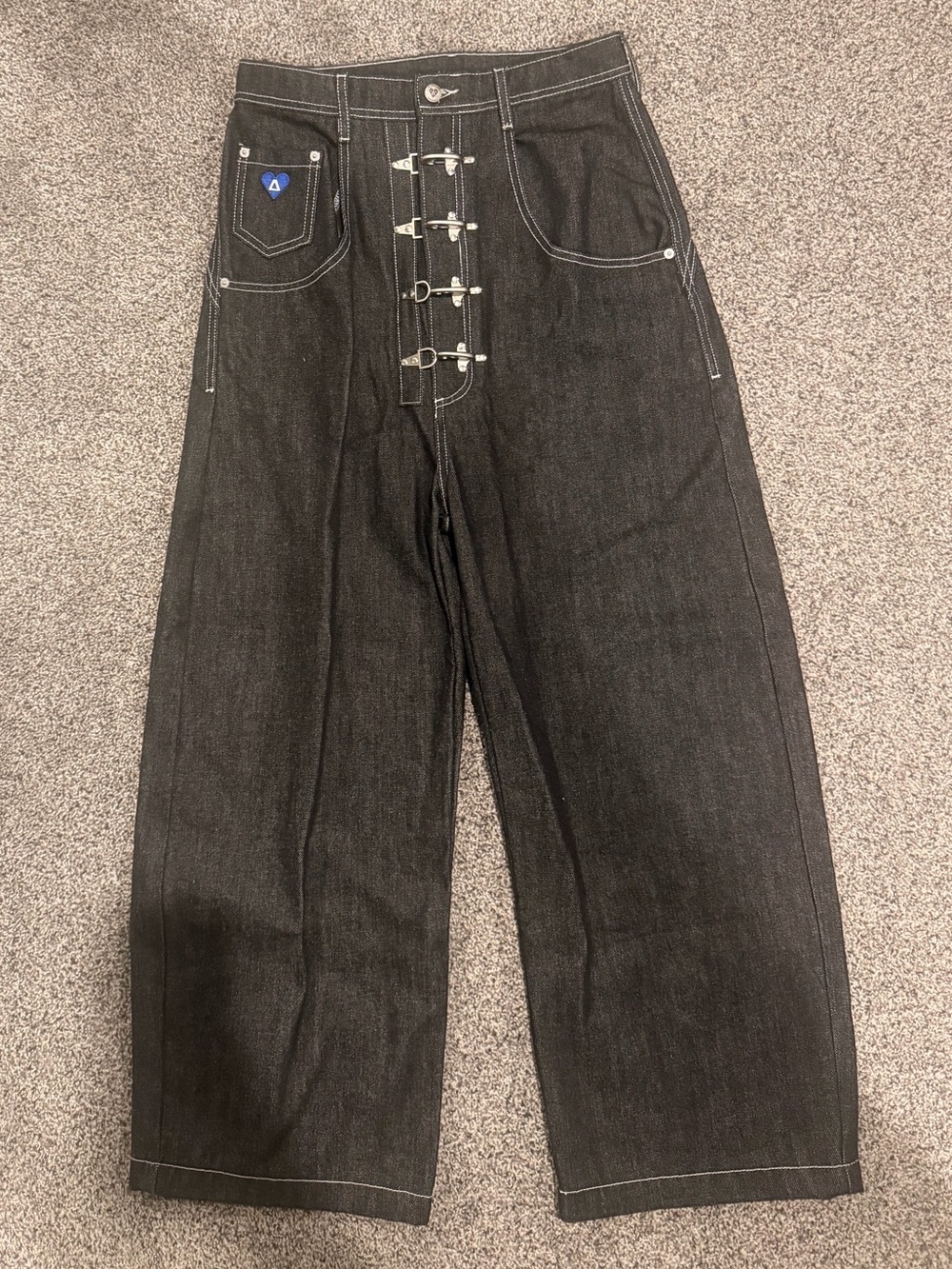 Aelfric Eden Black Boyfriend Jeans with Front Buckle Closures